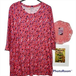 Woman Within Perfect Pink Flower Print Scoop Neck 3/4 Sleeve Tunic Top N/WOTags